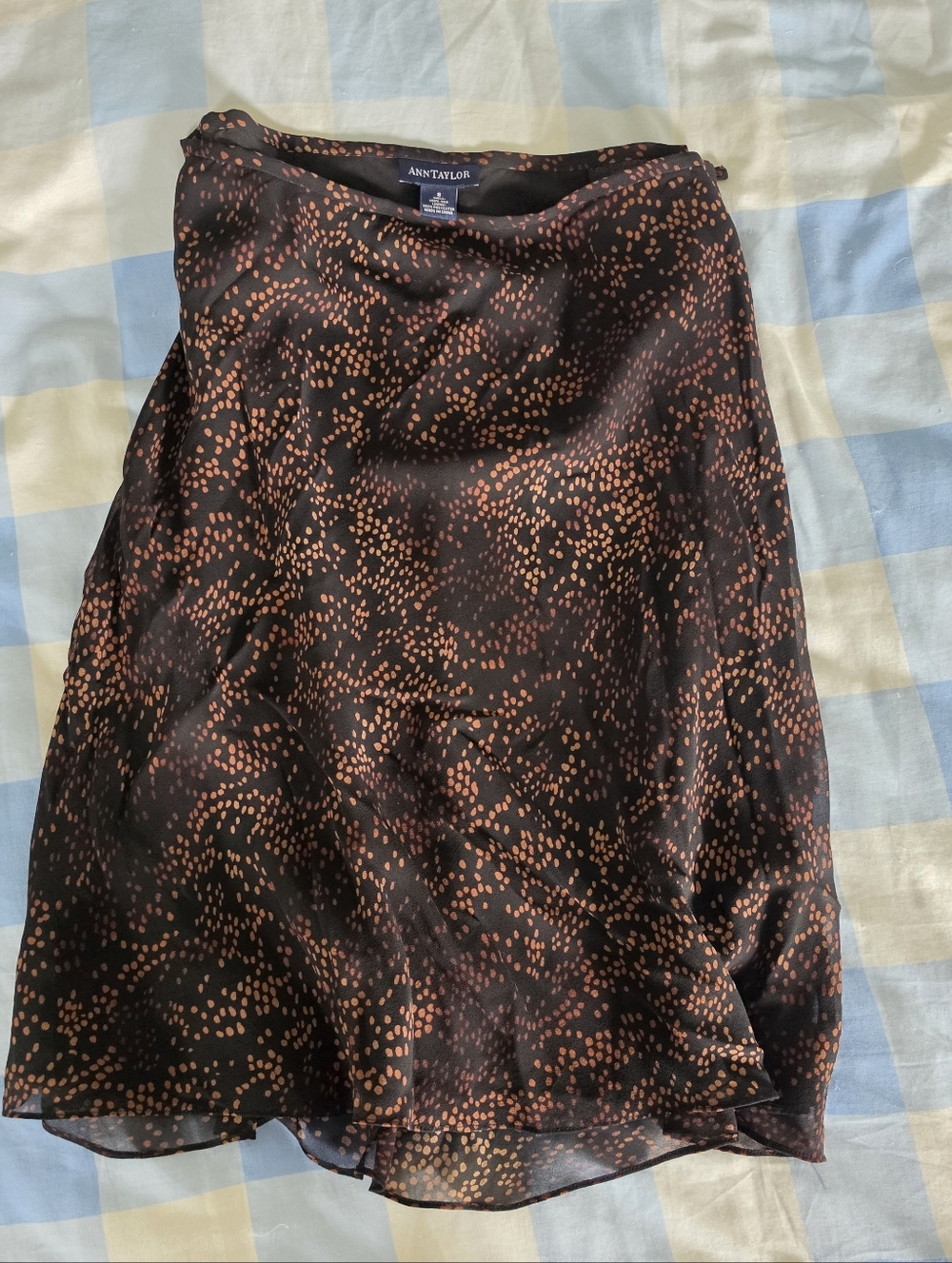 Ann Taylor Black & Rust Polka Dot Silk Slip Skirt